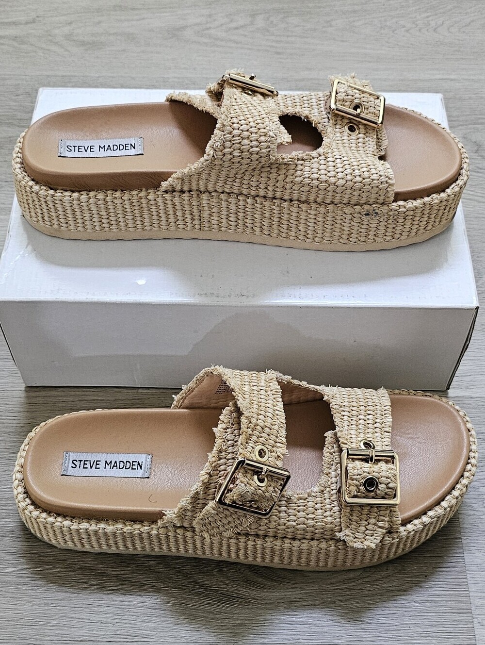 Steve Madden Harrigan Raffia Platform Sandals Natural Size 11M